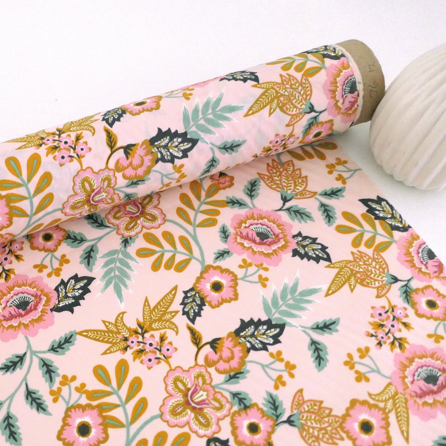 beschichtete Baumwolle, Paisley Blumen, Rosa, Meterware