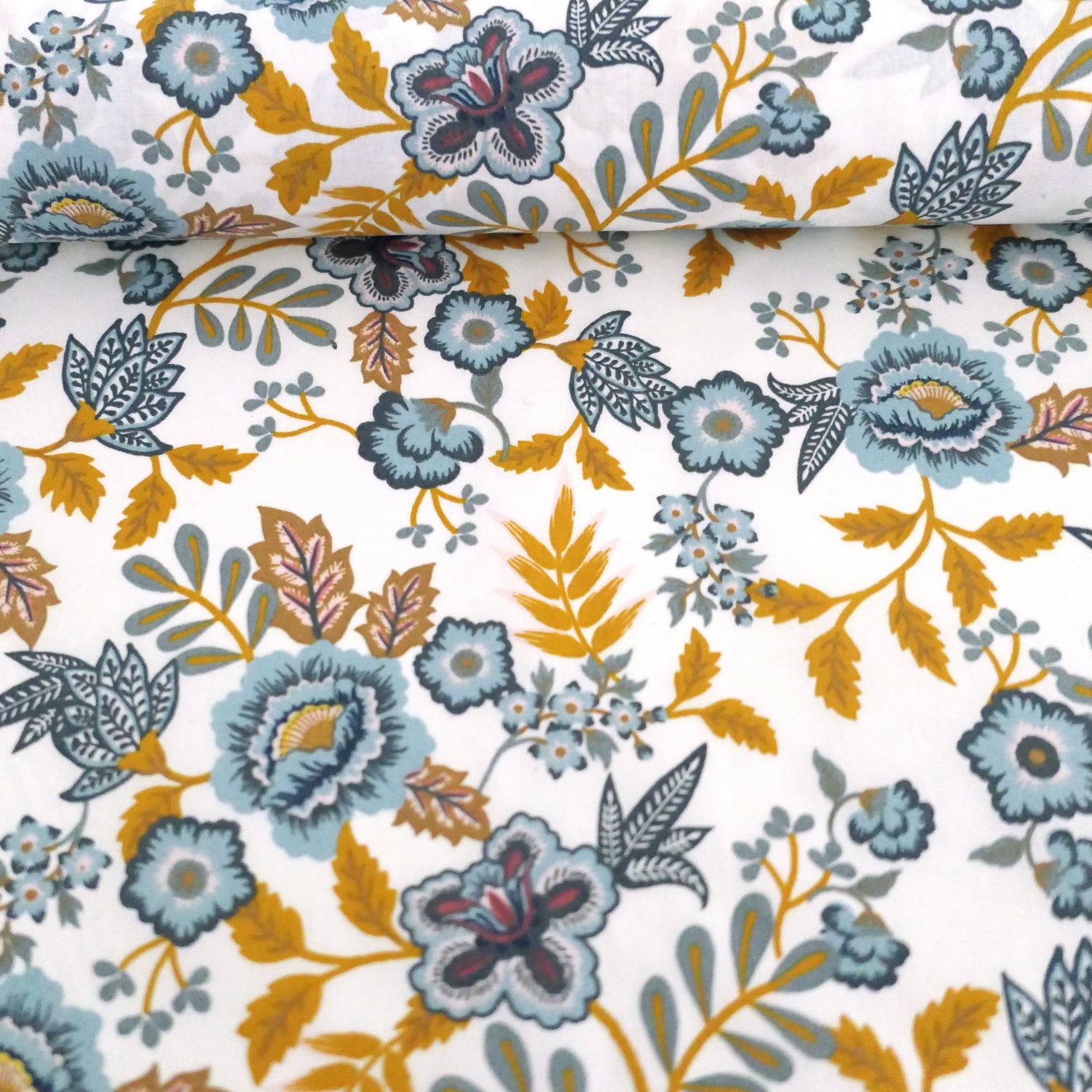 beschichtete Baumwolle, Paisley Blumen, Weiß, Meterware